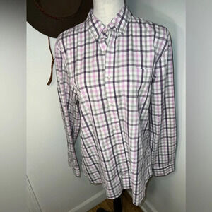L.L.Bean, M, wrinkle resistant, slim, fit, purple/pink plaid stripe, long sleeve